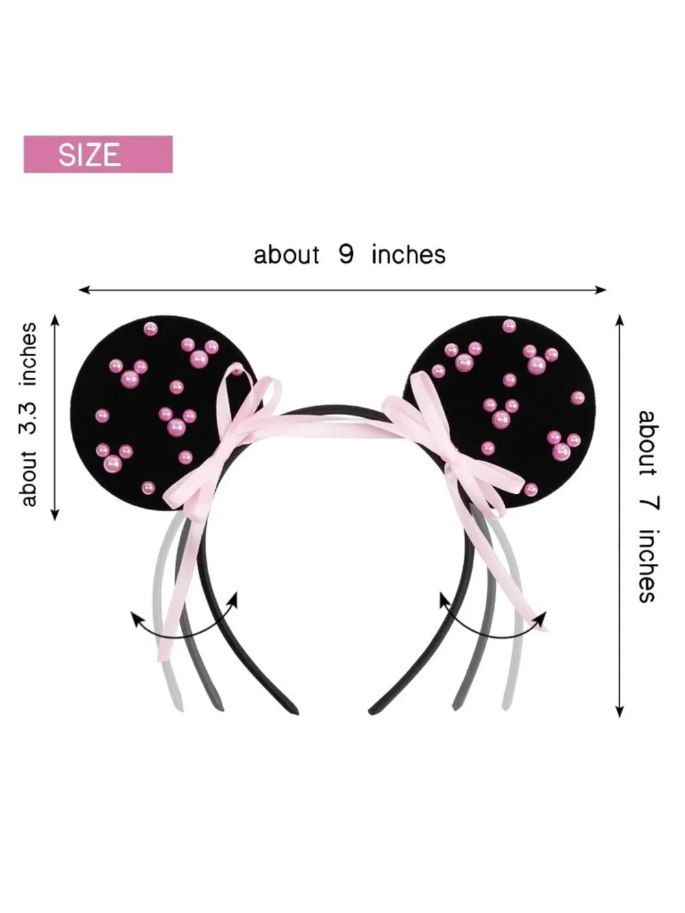 Women lack-Pink Polyester Sparkle Sequin Mickey Mouse Hair Bow Handmade Headband